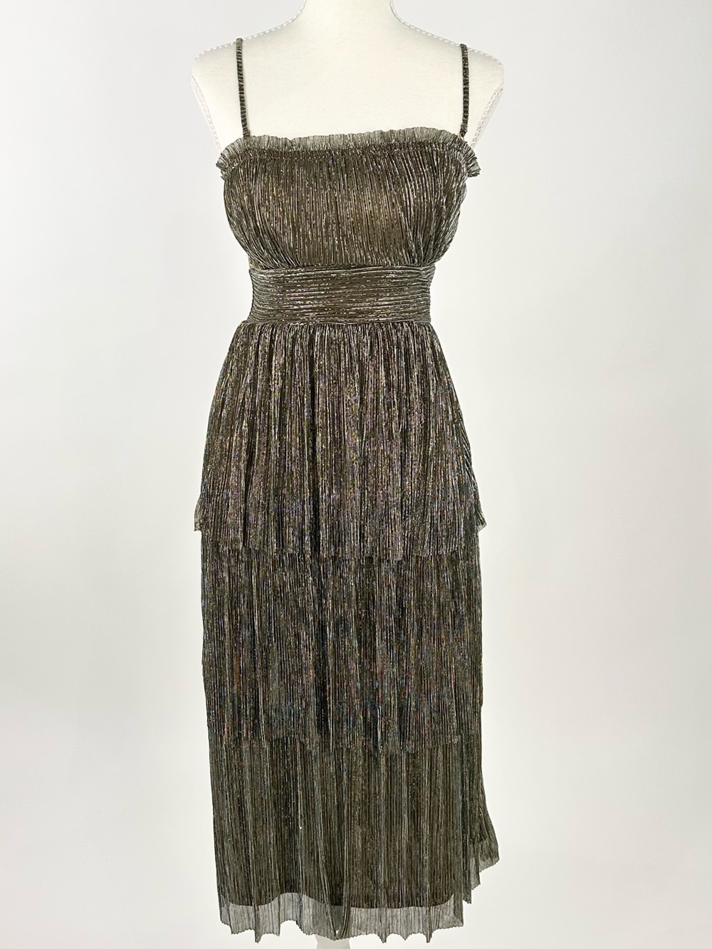 Lost + Wander Le Mysterieux Midi Dress XS Gold Silver Metallic NWT